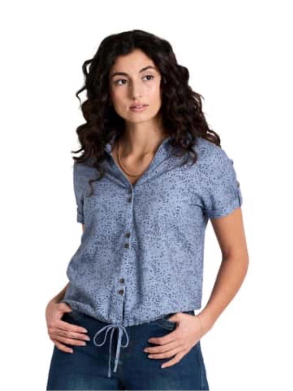 Kuhl Women’s Blouse Liliana Blue Cove Shirt Top Button Casual Cinch Waist Sz S